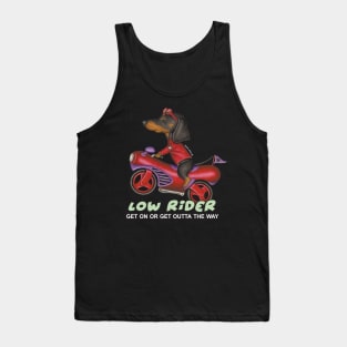 Cute adorable Black Doxie Dachshund Riding vintage classic Motorcycle Tank Top